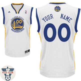 חולצת משחק אדידס גולדן סטייט לבן עם הדפסת שם ומספר לבחירה