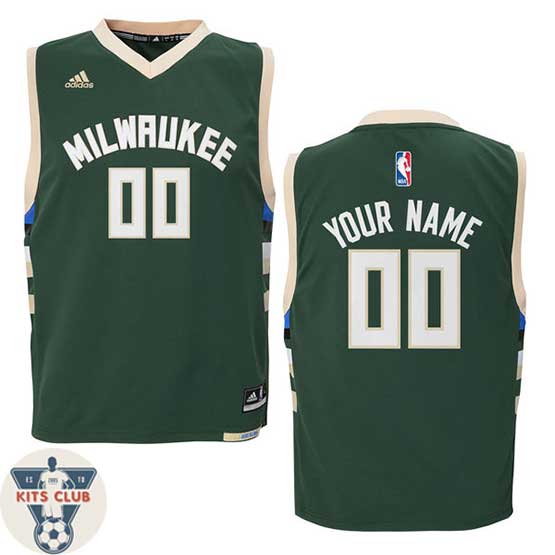 גופיית משחק אדידס מילווקי ירוק עם הדפסת שם ומספר לבחירה