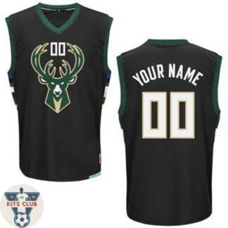 גופיית משחק אדידס מילווקי שחור עם הדפסת שם ומספר לבחירה