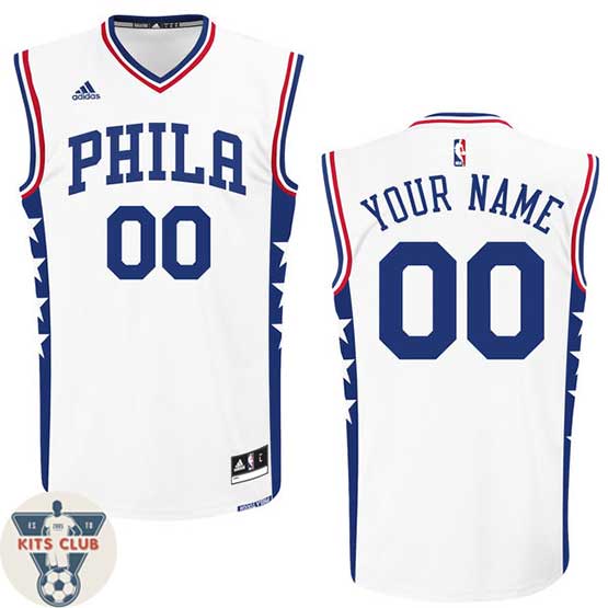 גופיית משחק אדידס פילדלפיה לבן עם הדפסת שם ומספר לבחירה